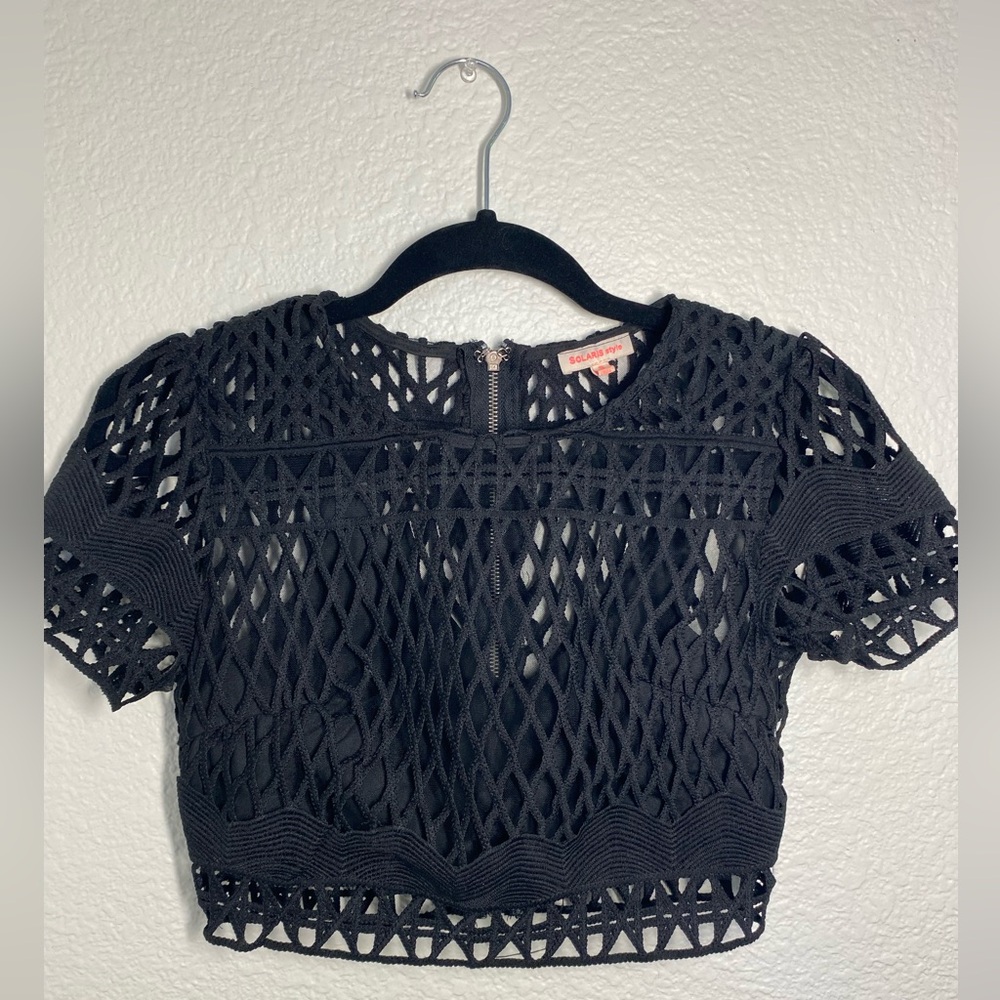 Chic Black Mesh Crop Top
